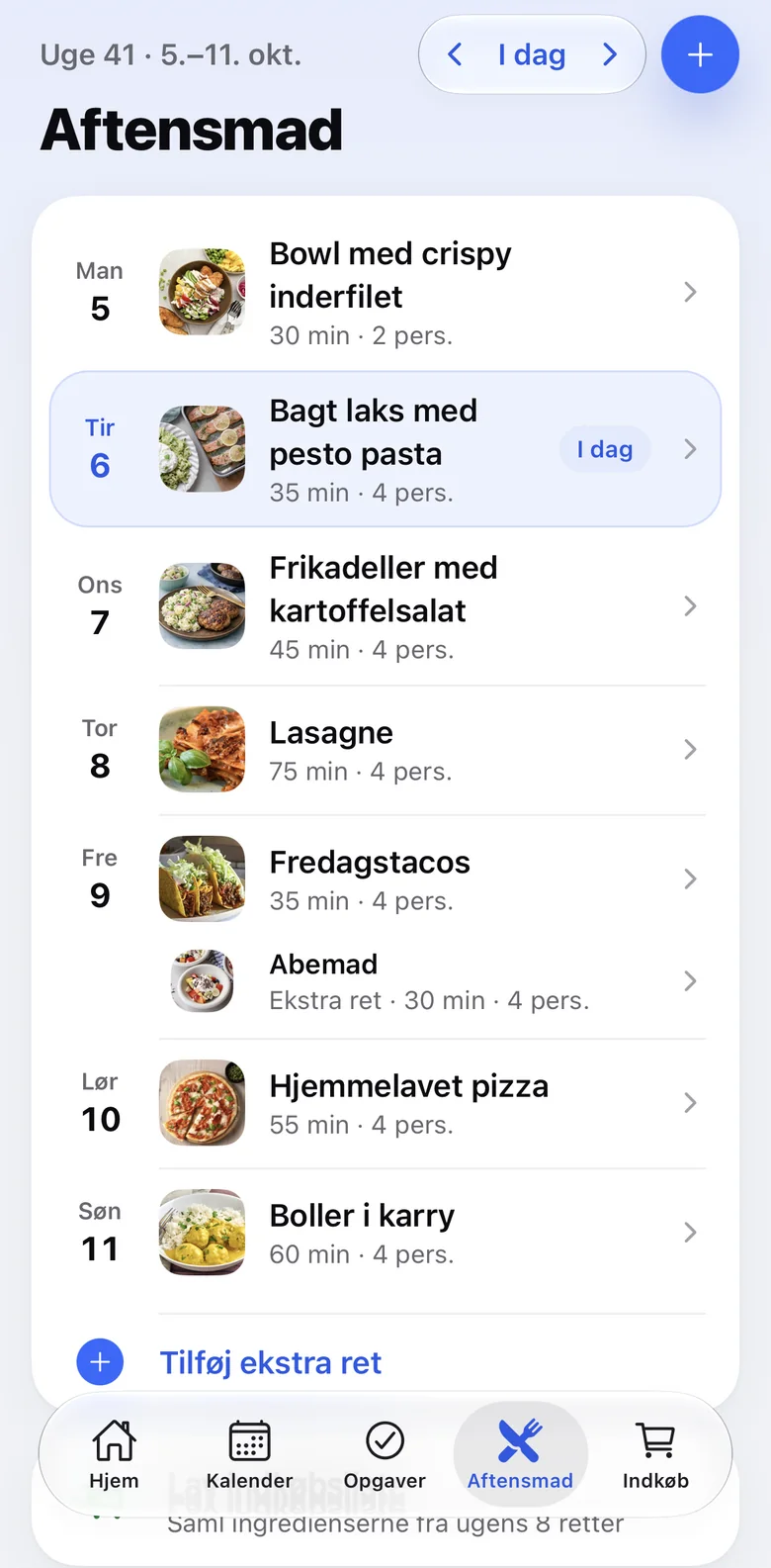 Ugens aftensmad: syv retter med billeder, tid og antal personer